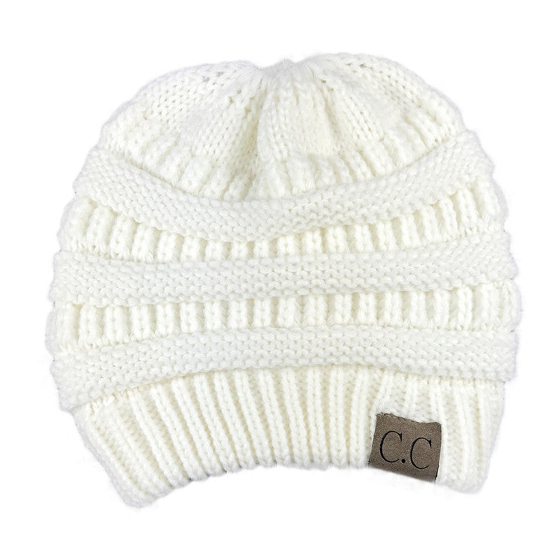 Ponytail Beanie Hat Women Crochet Knit Winter Cap