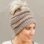 Ponytail Beanie Hat Women Crochet Knit Winter Cap